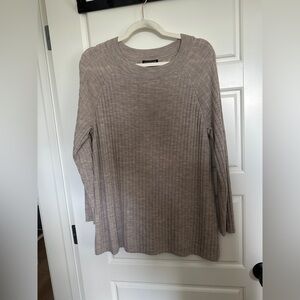 Eileen Fisher Ribbed Knit Sweater in Beige 100% Fine Wool